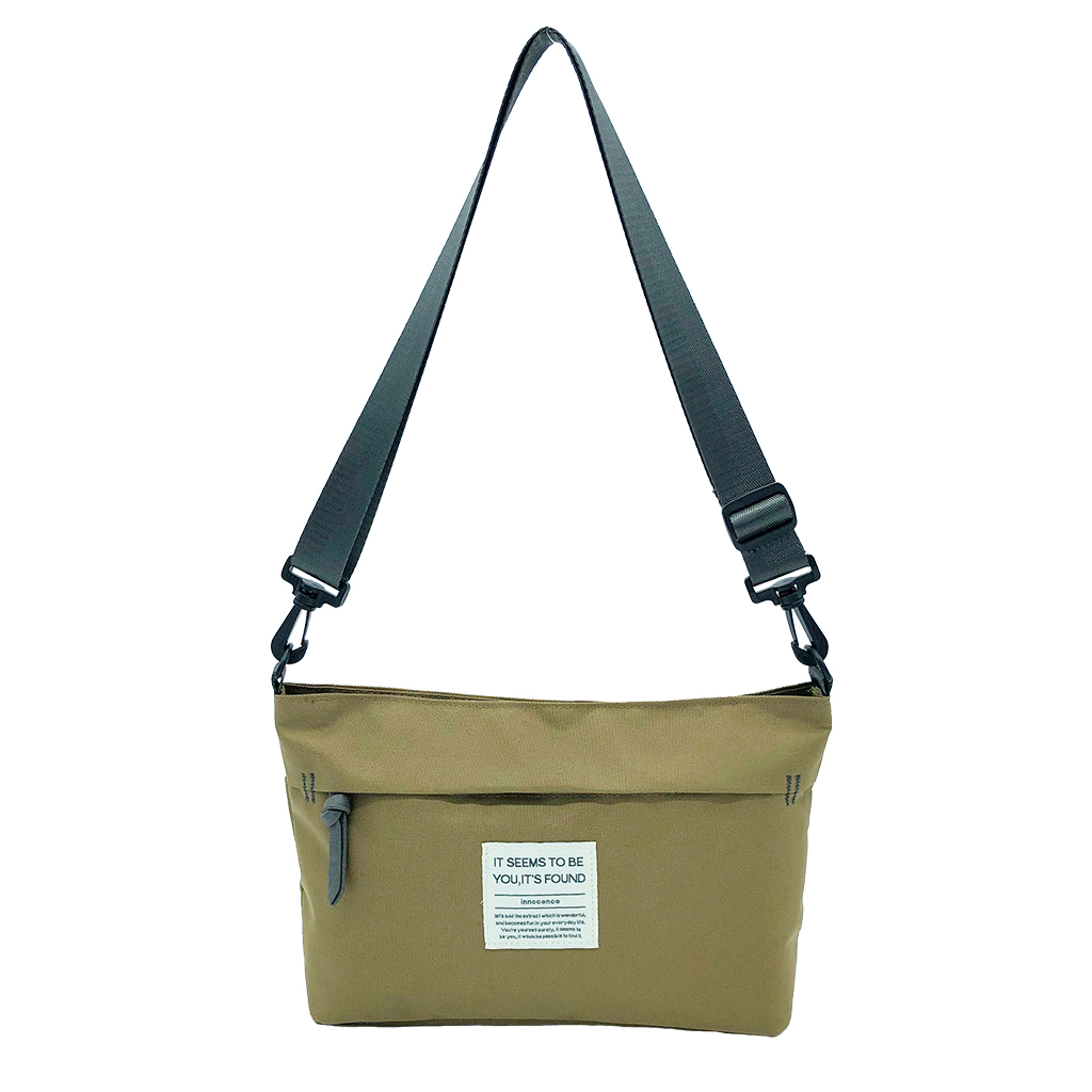 [ONE MILEシリーズ] 横長 ファスナー付きショルダーバッグ | 軽量 ポシェット サブバッグ シンプル アウトドア 茶 ブラウン 4X30