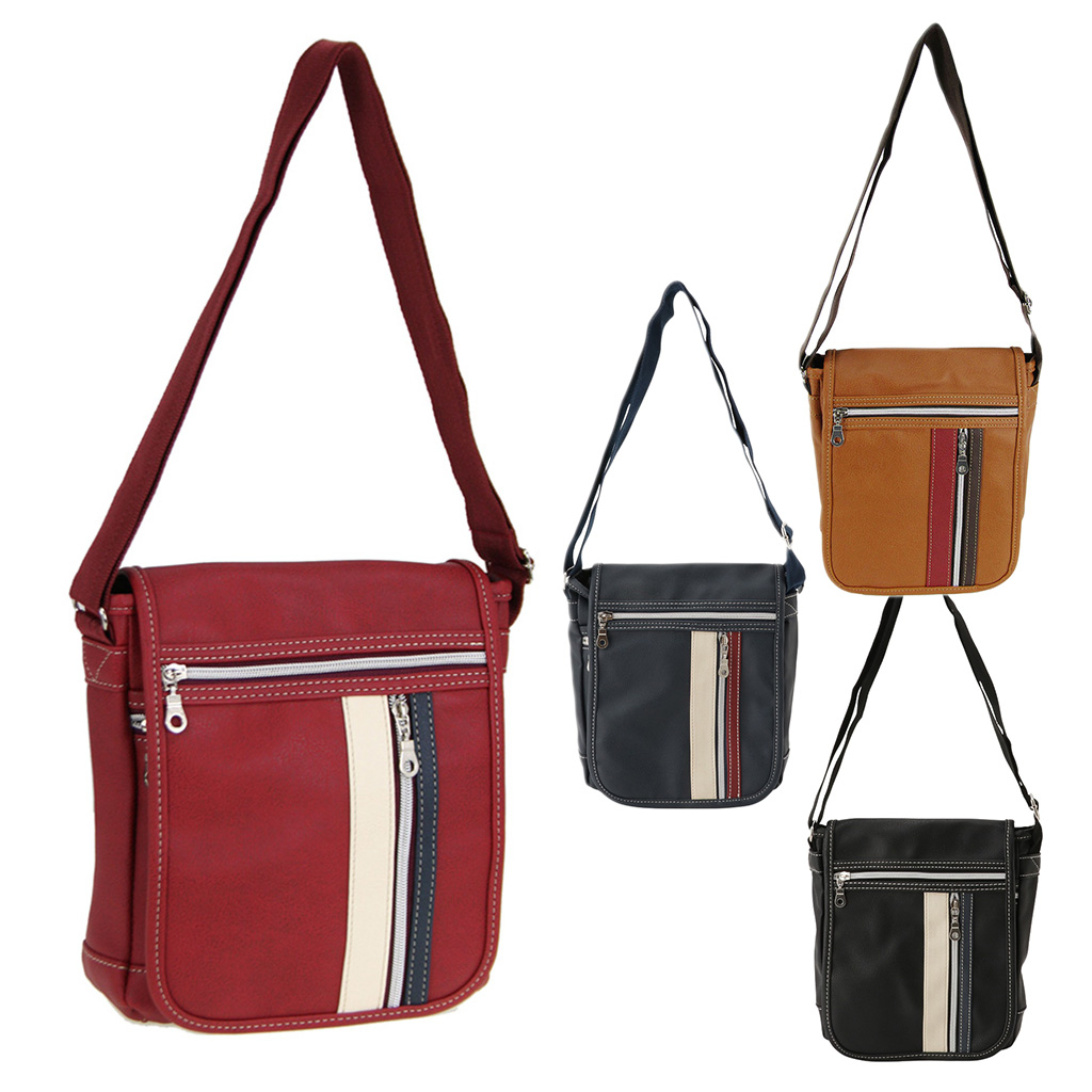 [CUBIC CORE キュービックコア] 縦型 フラップ ショルダーバッグ 合皮 軽量 ファスナー メンズ  茶 ブラウン 1870