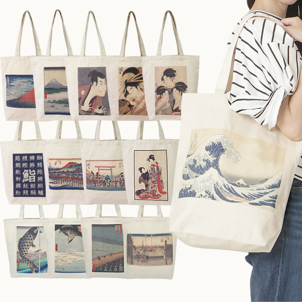 トートバッグ 9084 [Palette Pop パレットポップ] 浮世絵 錦絵 和風 名画 葛飾北斎 歌川広重 東洲斎写楽 一楽亭栄水 喜多川歌麿 楊洲周延 A4 帆布 男女兼用 メンズ レディース エコバッグ 買い物バッグ B 富嶽三十六景 凱風快晴 赤富士