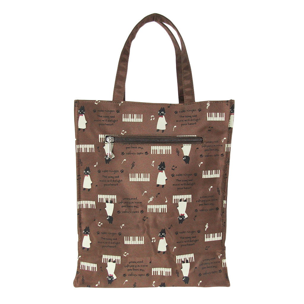 [nekoningen ネコ人間] 猫好き必見♪ 縦型 手提げバッグ | かわいい 猫柄 軽量 手提げ トートバッグ A4対応 茶 ブラウン 4M34