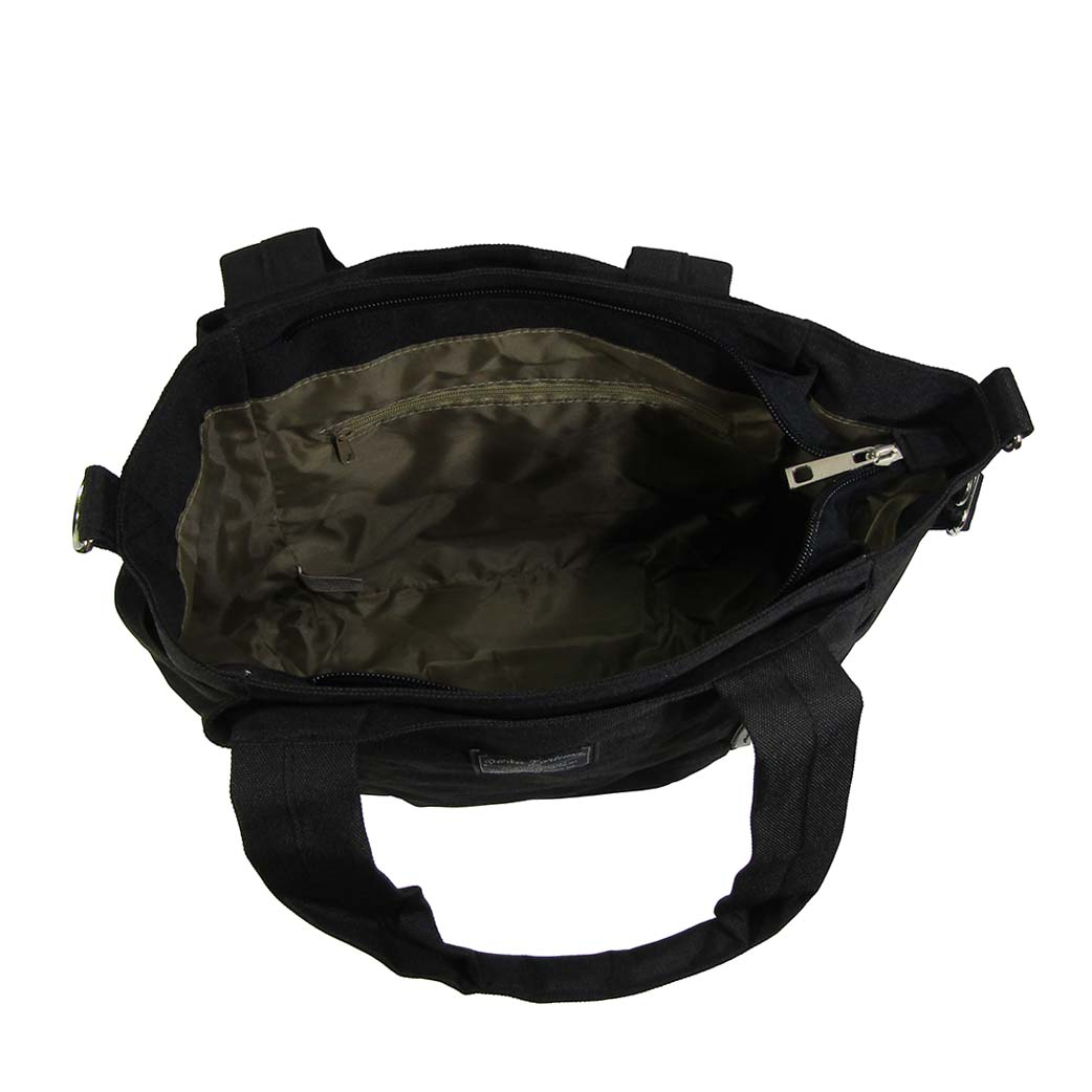 11ポケット 2WAY ショルダーバッグ| レディース 軽量 トートバッグ ななめ掛け 女性 大人 多機能 サブバッグ 買い物 レジャー デイリー シンプル 無地 黒 ブラック 4509