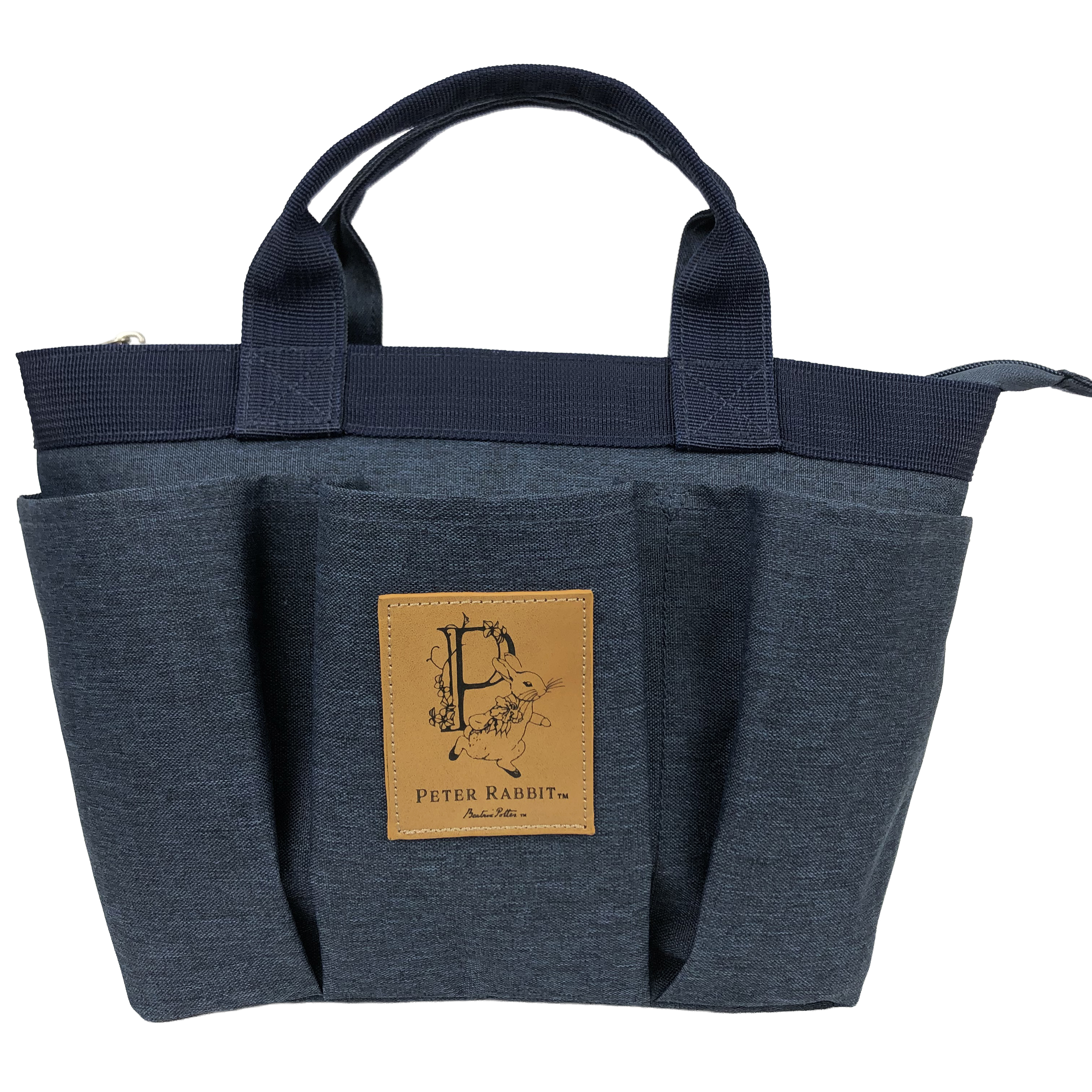 スリーポケット ランチバッグ [PETER RABBIT(TM) ピータ―ラビット(TM)] 多収納 トートバッグ  バイカラー ウサギ柄 小花柄 ガーデン 舟型トート サブバッグ ファスナー付トート お弁当かばん レディース ネイビー 0653