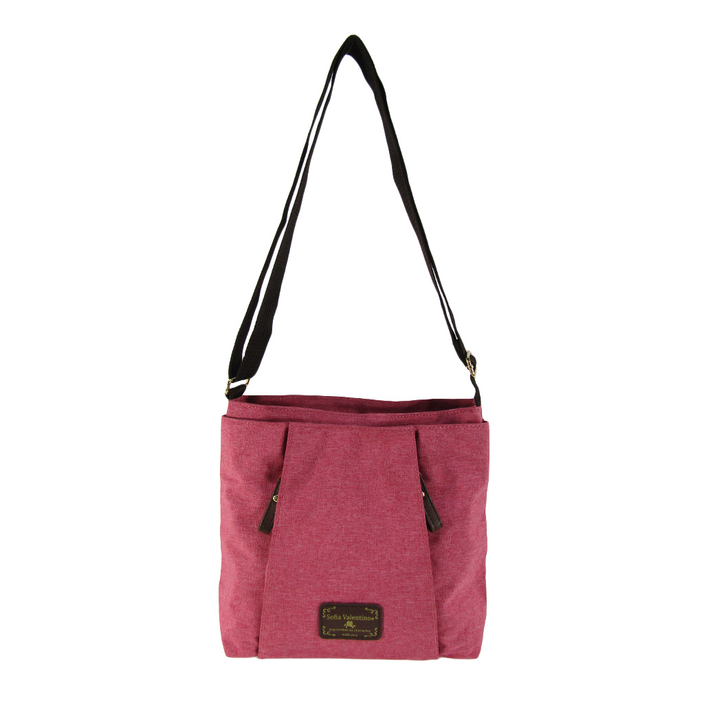 [Sofia Valentino ソフィアバレンチノ] 縦ファスナー ポケット付 軽量  ショルダーバッグ | レディース サコッシュ 多機能 ななめ掛け 赤系 ピンク 4902