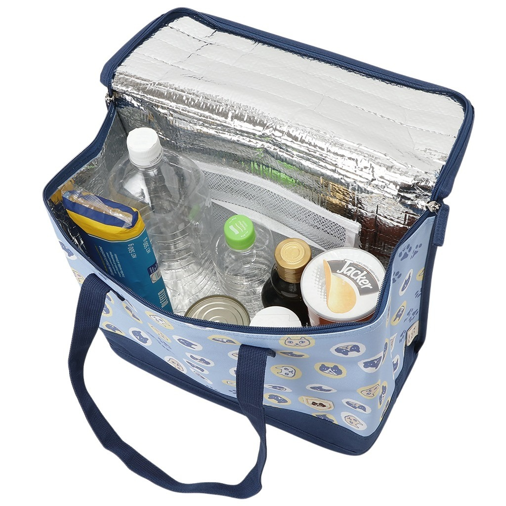  [mama fiore マーマフィオーレ] Picoteeシリーズ ピコティ BOX型 保温保冷トートバッグ 4WA1 | レジャー ネコ柄 猫 かわいい キャラクター 軽量 レディース トートバッグ 猫グッズ 便利 お買い物 ドット ブルー