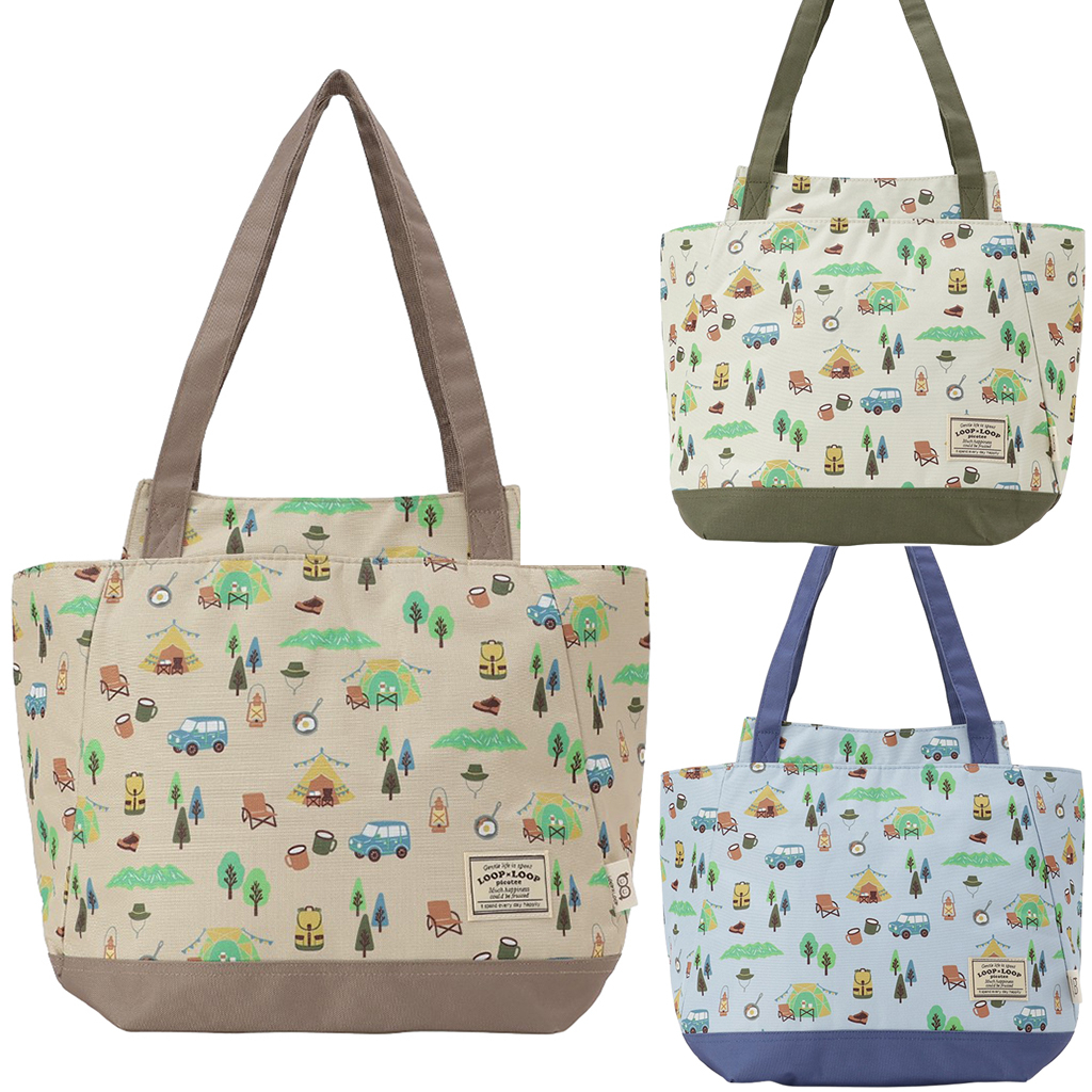 保冷バッグ トートバッグ 4WJ3 [mama fiore マーマフィオーレ] Picoteeシリーズ ピコティ 保温保冷 OUTDOOR柄 大容量 レジャー キャンプ レディース ベージュ