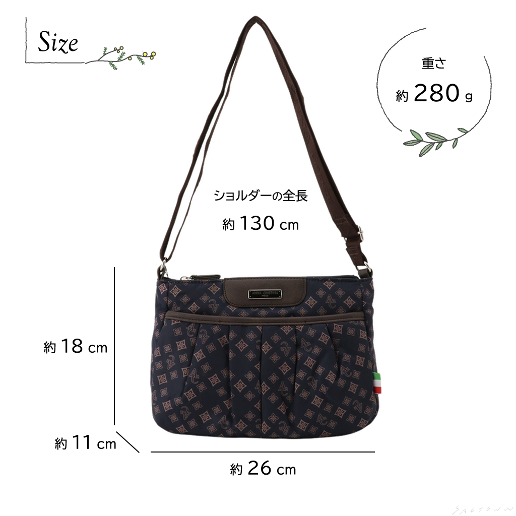 [ANNA CRISTINA アンナクリスティーナ] キャリーオン対応 モノグラム 横型 ショルダーバッグ| 軽量 コンパクト レディース 斜めがけ 大人 ブランド 灰色 グレー 4A28