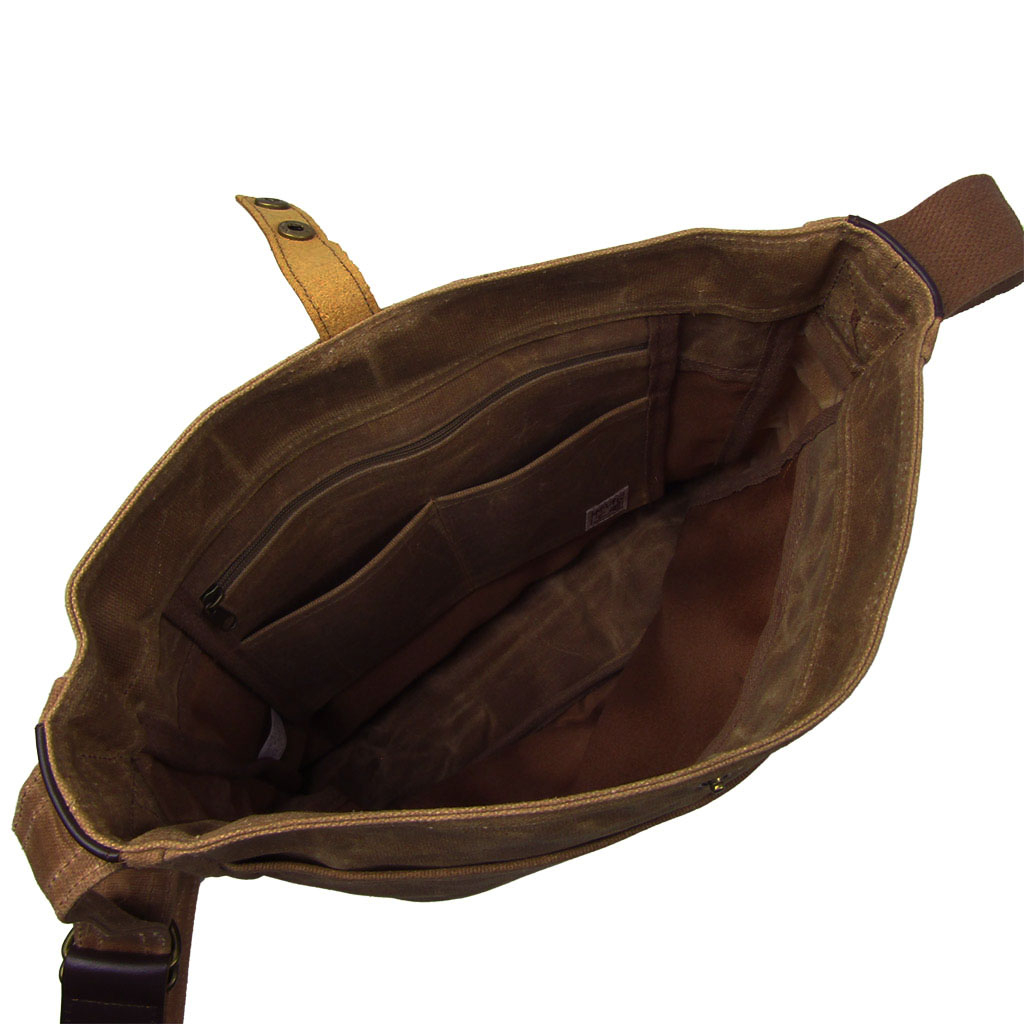 帆布工房 HUSKYII シリーズ 全３色 | A4対応 帆布ショルダーバッグ パラフィン加工 撥水 天然素材 帆布 キャンバス 旅行 通学 男女兼用 頑丈 タブレット 茶 ブラウン 3X26