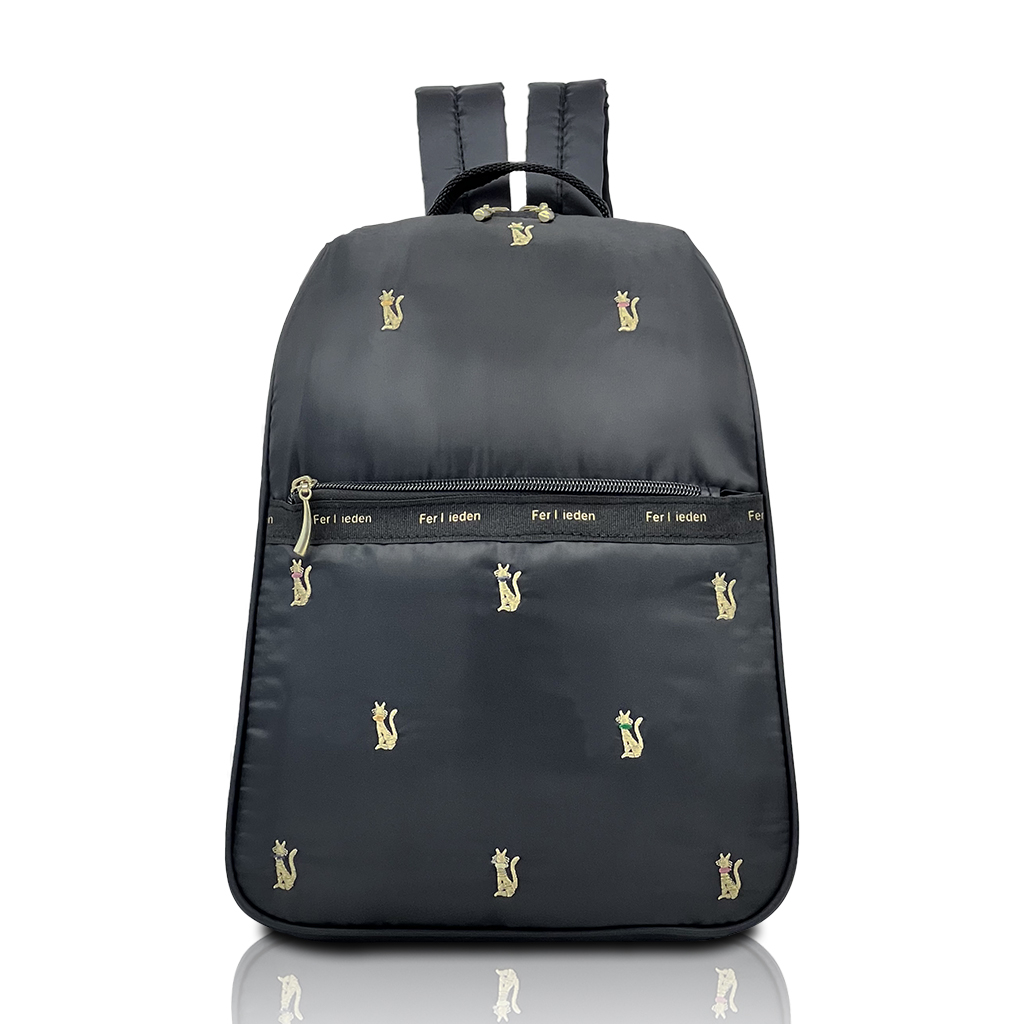 [Sofia Valentino ソフィアバレンチノ] ネコ柄 刺繍リュックサック | 軽量 刺しゅう レデイース 猫 ねこ かわいい 黒 ブラック 4919
