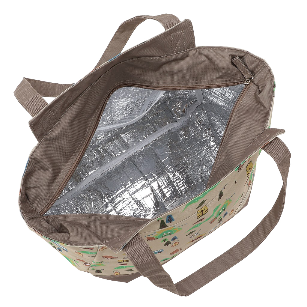 保冷バッグ トートバッグ 4WJ3 [mama fiore マーマフィオーレ] Picoteeシリーズ ピコティ 保温保冷 OUTDOOR柄 大容量 レジャー キャンプ レディース ベージュ