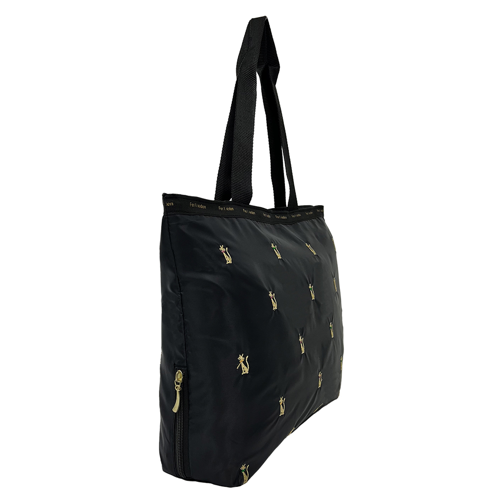 [Sofia Valentino ソフィアバレンチノ] ネコ柄 刺繍 横型トートバッグ | 軽量 ファスナー開閉 レデイース 傘ポケット 収納力 かわいい 猫 ねこ 黒 ブラック 4917