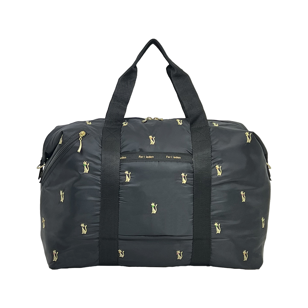 [Sofia Valentino ソフィアバレンチノ] 猫刺繍 2WAY ボストンバッグ | 軽量 大容量 ショルダーベルト 耳折れ トートバッグ かわいい ネコ ねこ ブラック 4998