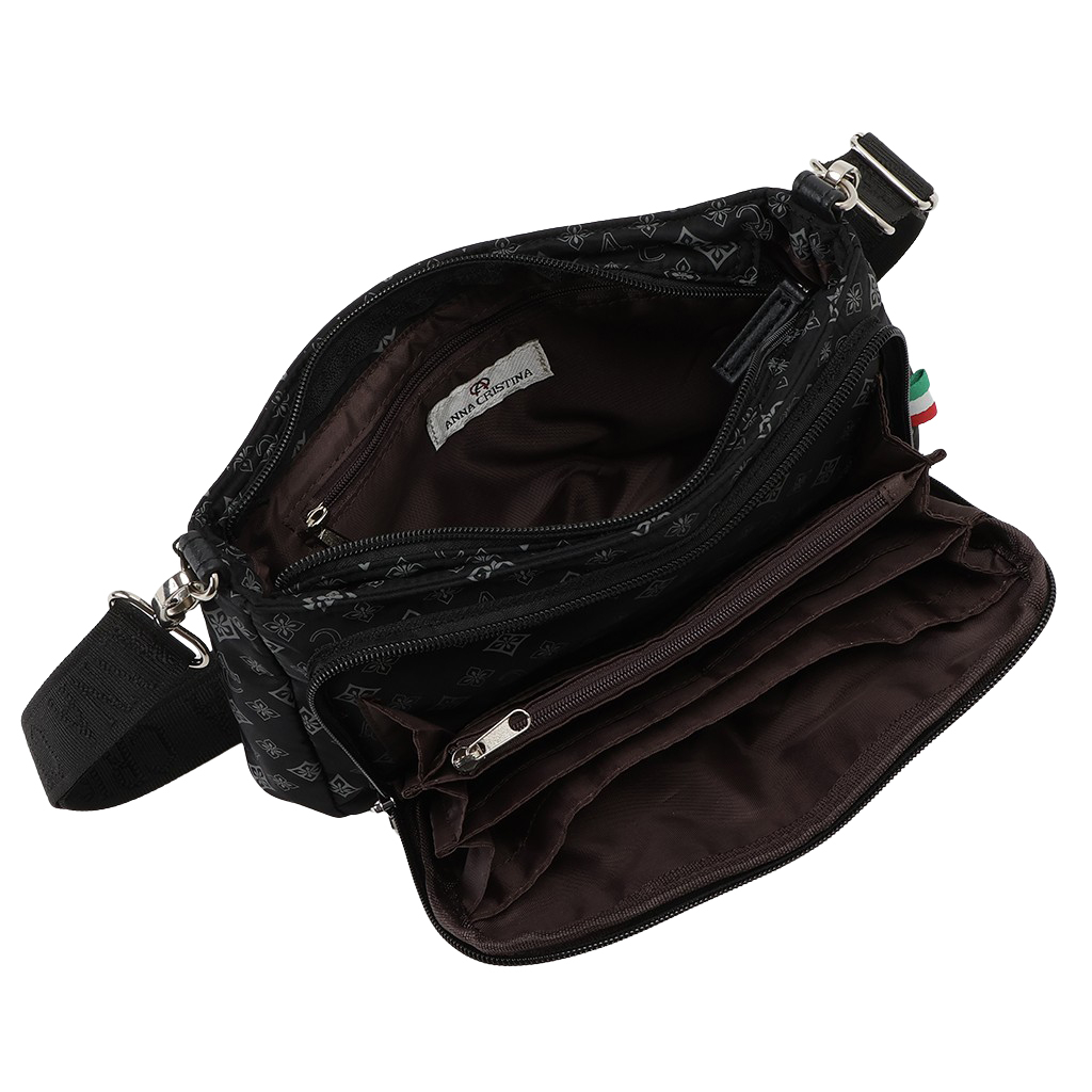 [ANNA CRISTINA アンナクリスティーナ]  モノグラム ウォレットショルダー バッグ |多機能 2WAY バッグインバッグ ポケット充実 お出かけ 通院 レディース 黒 ブラック 4A38