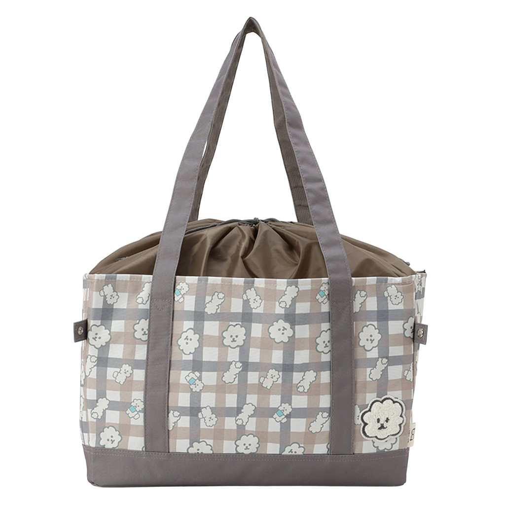 保温保冷 レジかごバッグ 4WH9 [mama fiore マーマフィオーレ] Picoteeシリーズ ピコティ 保温保冷 もふもふ犬 チェック レジカゴバッグ トートバッグ 買物 レディース ブラウン