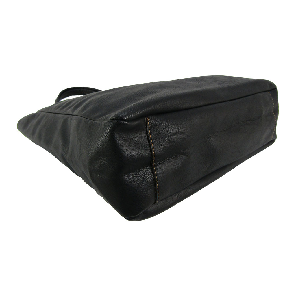 [O.F.S オーエフエス] A4対応 ファスナー付 シンプル トートバッグ | 合皮 マチあり 無地 肩掛け 通勤 通学 男女兼用 サブバッグ 黒 ブラック 4T08