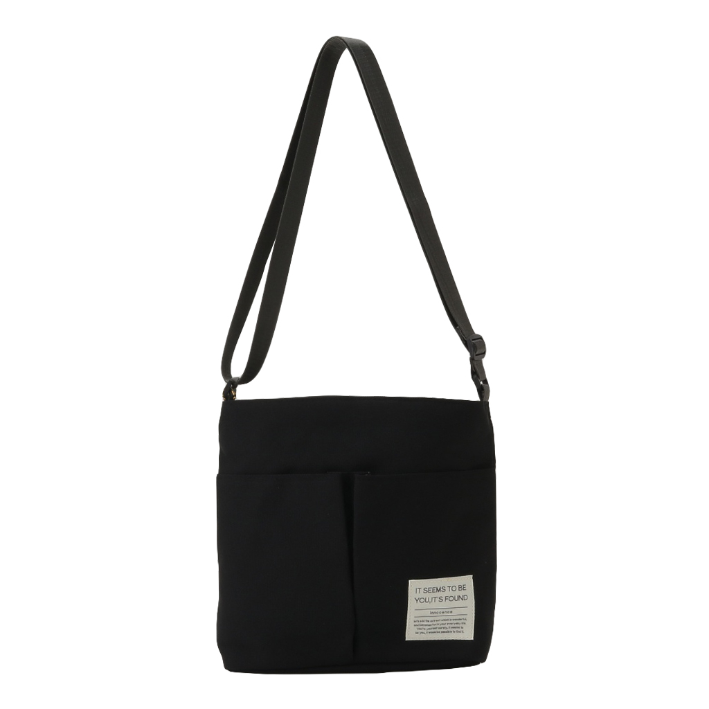 [ONE MILEシリーズ] ポーチ付き♪ 縦型 ショルダーバッグ | 軽量 ポケット充実 ファスナー開閉 男女兼用 シンプル 黒 ブラック 4X48