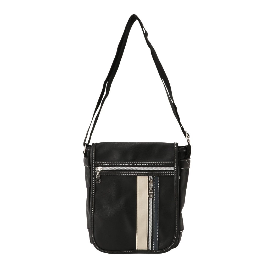 [CUBIC CORE キュービックコア] 縦型 フラップ ショルダーバッグ 合皮 軽量 ファスナー メンズ  黒 ブラック 1870