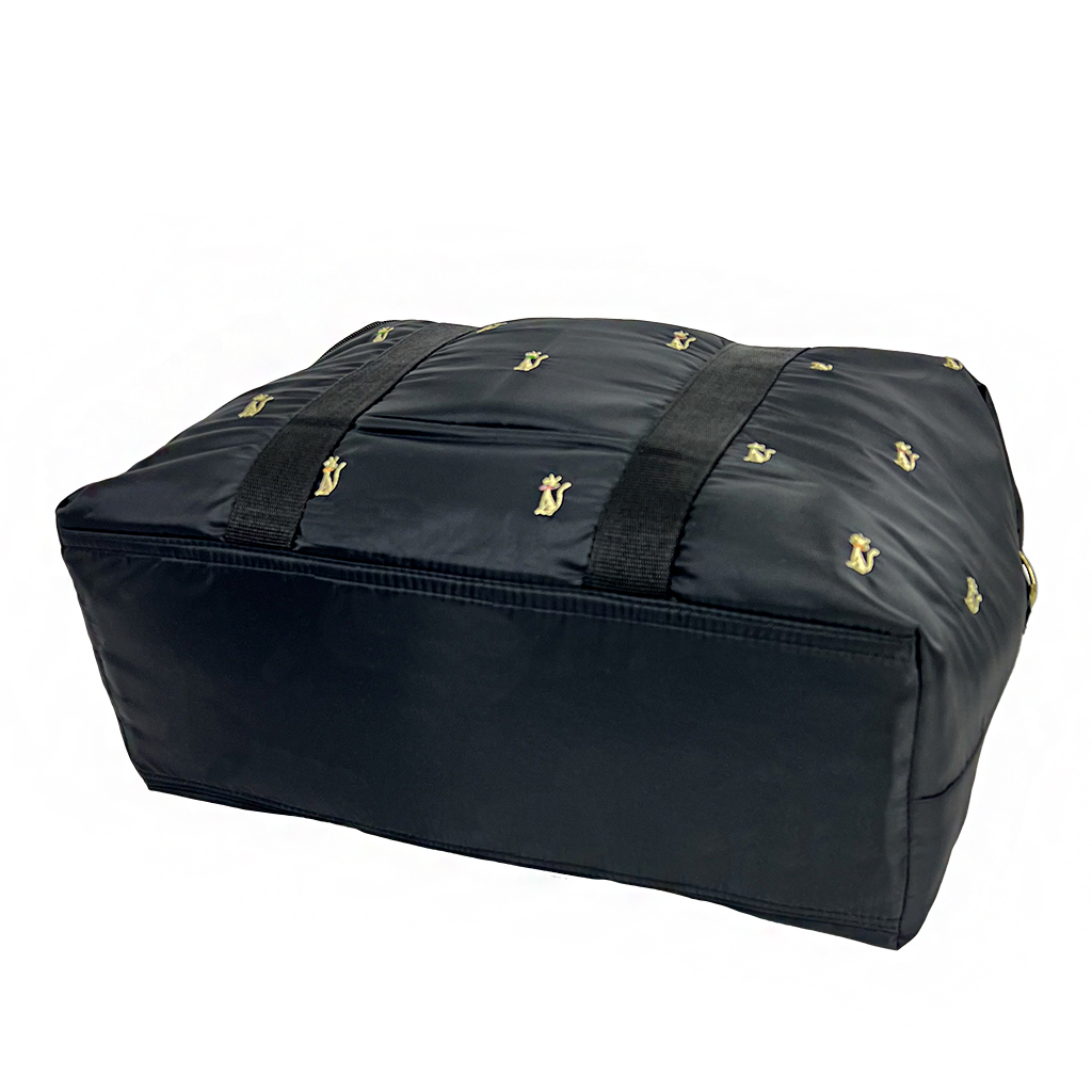 [Sofia Valentino ソフィアバレンチノ] 猫刺繍 2WAY ボストンバッグ | 軽量 大容量 ショルダーベルト 耳折れ トートバッグ かわいい ネコ ねこ ブラック 4998