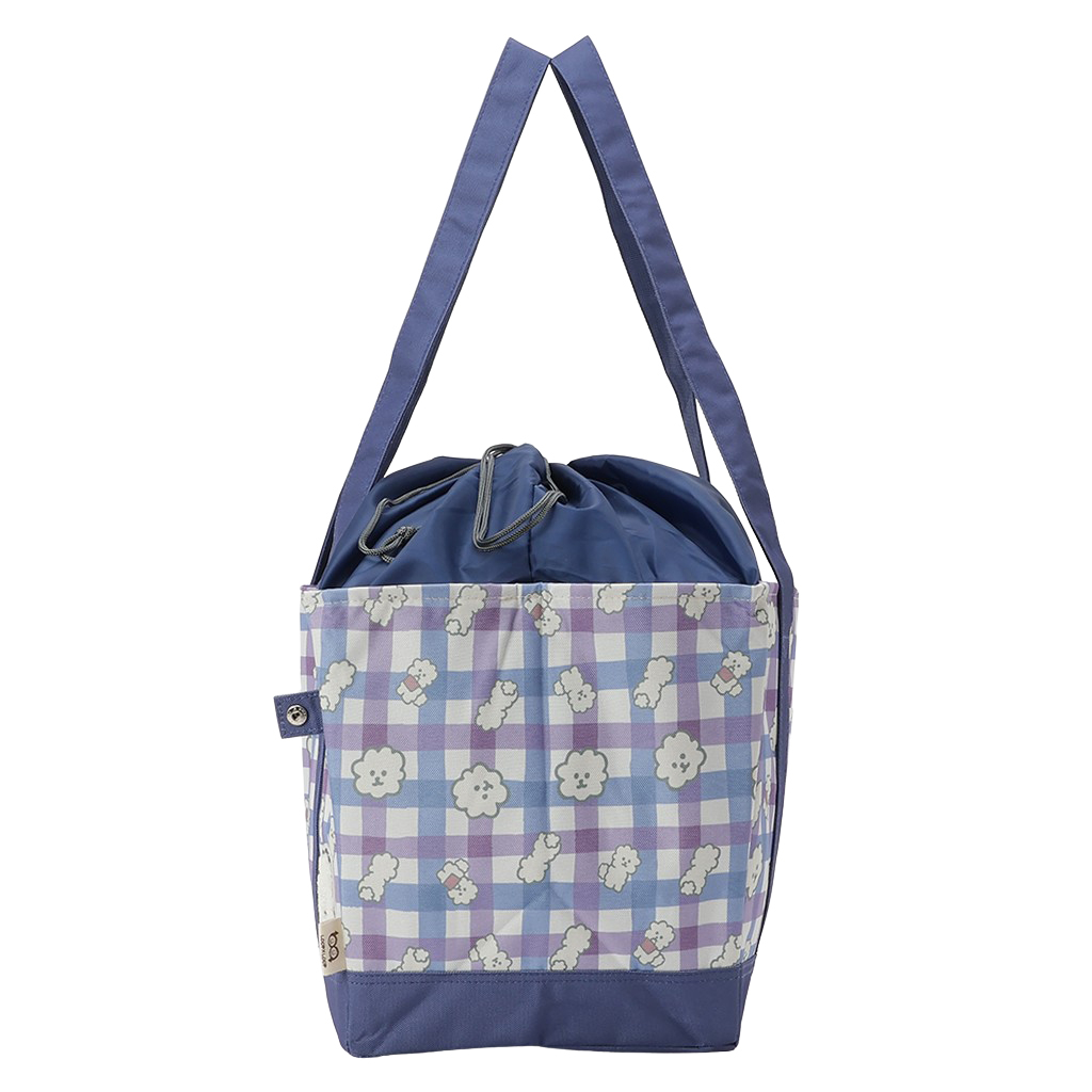 保温保冷 レジかごバッグ 4WH9 [mama fiore マーマフィオーレ] Picoteeシリーズ ピコティ 保温保冷 もふもふ犬 チェック レジカゴバッグ トートバッグ 買物 レディース ブルー