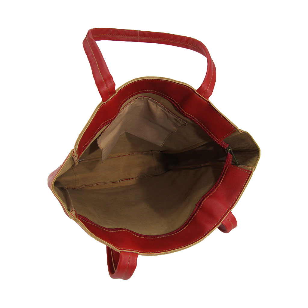 [O.F.S オーエフエス] A4対応 ファスナー付 シンプル トートバッグ | 合皮 マチあり 無地 肩掛け 通勤 通学 男女兼用 サブバッグ 赤 ダークレッド 4T08