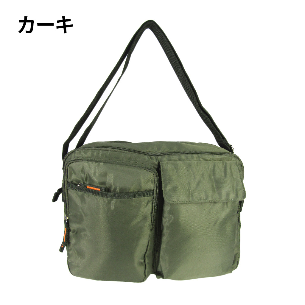 [A.O.T エーオーティー]  多機能 ショルダーバッグ ポケット 収納 便利 タウン カジュアル シンプル 無地 男女兼用 茶 ブラウン 3830