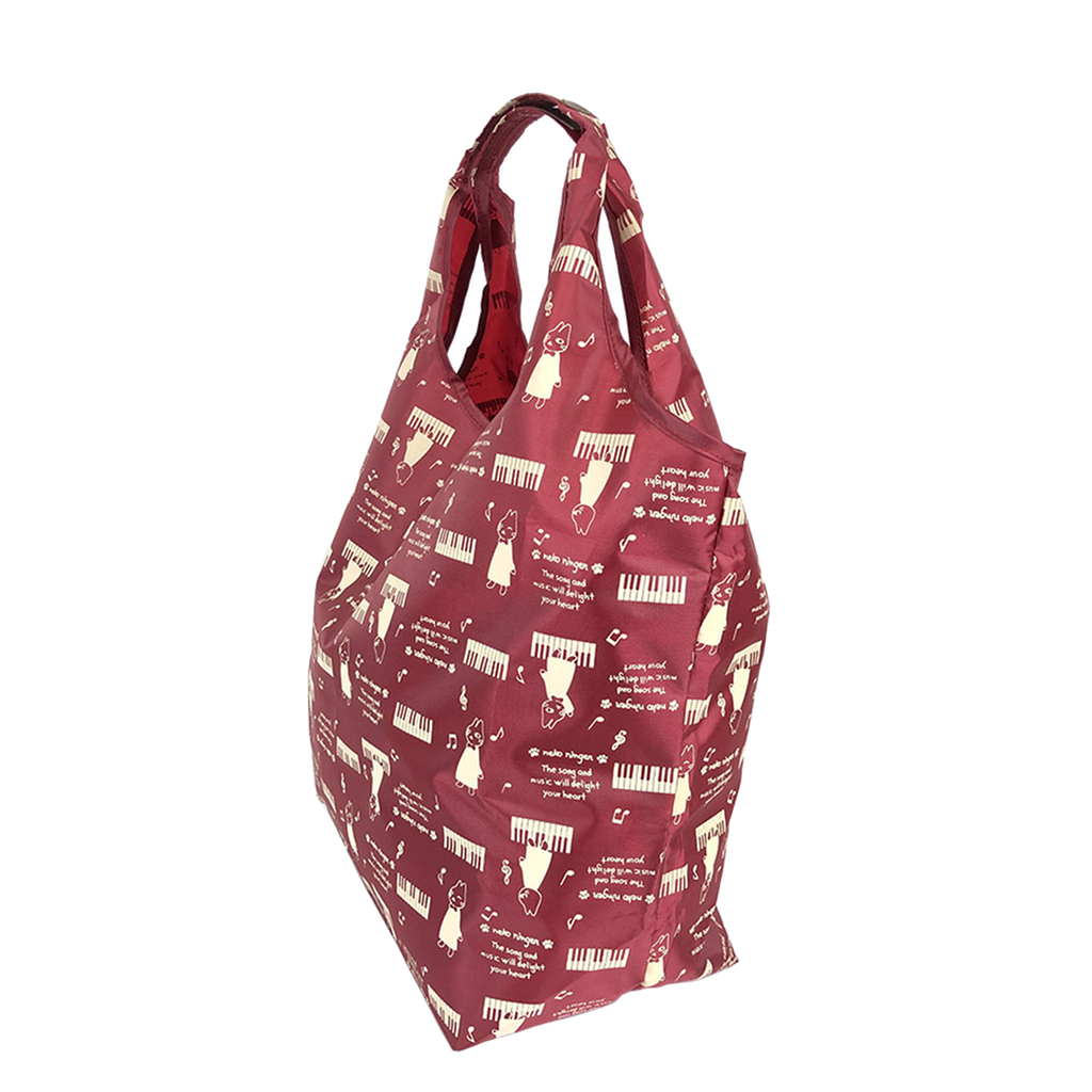 [nekoningen ネコ人間] 猫好き必見♪ コンパクト収納 エコバッグ | 猫柄 軽量 マルシェバッグ くり手 かわいい  大きめ 赤 レッド 4R46