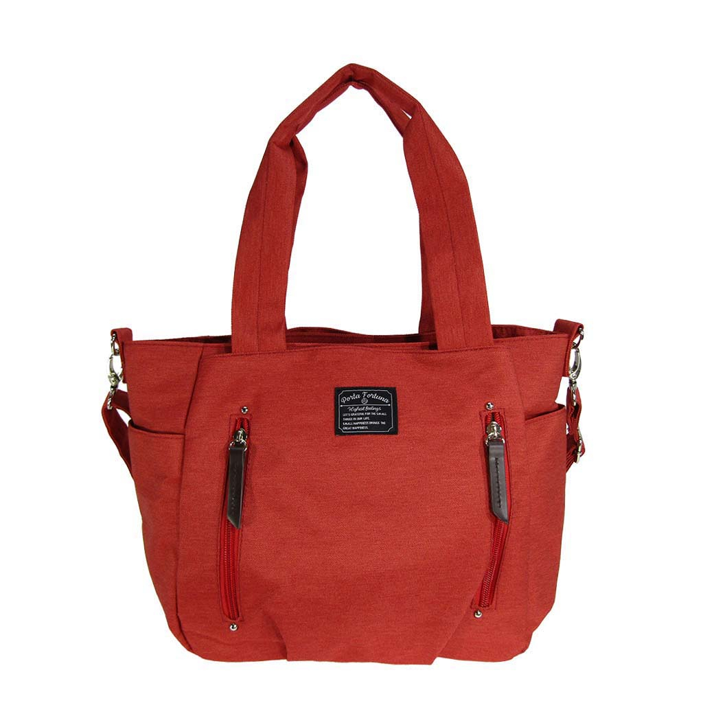 11ポケット 2WAY ショルダーバッグ| レディース 軽量 トートバッグ ななめ掛け 女性 大人 多機能 サブバッグ 買い物 レジャー デイリー シンプル 無地 赤 オレンジレッド 4509