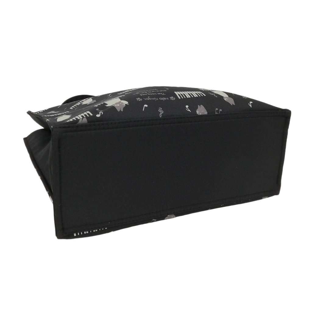 [nekoningen ネコ人間] 猫好き必見♪ 縦型 手提げバッグ | かわいい 猫柄 軽量 手提げ トートバッグ A4対応 黒 ブラック 4M34