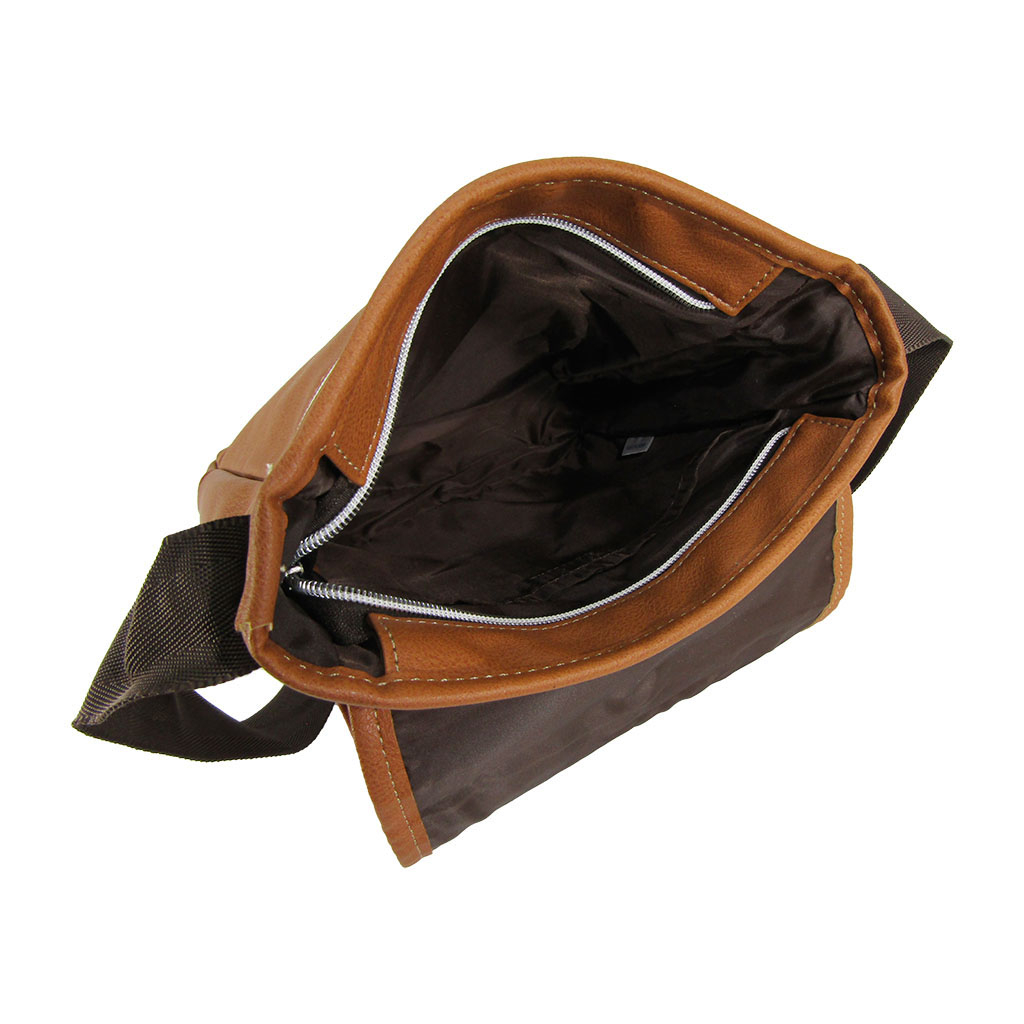 [CUBIC CORE キュービックコア] 縦型 フラップ ショルダーバッグ 合皮 軽量 ファスナー メンズ  茶 ブラウン 1870