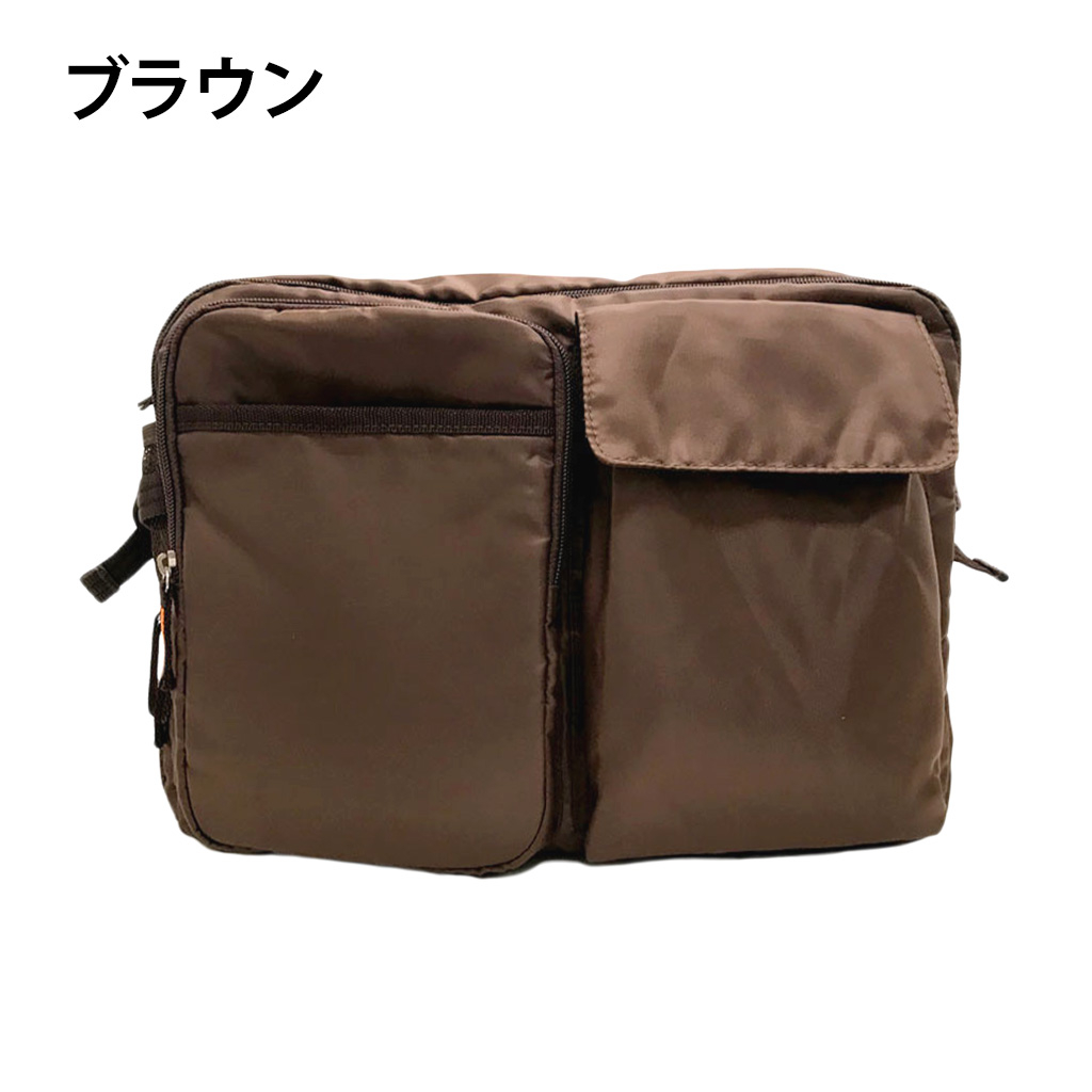 [A.O.T エーオーティー]  多機能 ショルダーバッグ ポケット 収納 便利 タウン カジュアル シンプル 無地 男女兼用 茶 ブラウン 3830