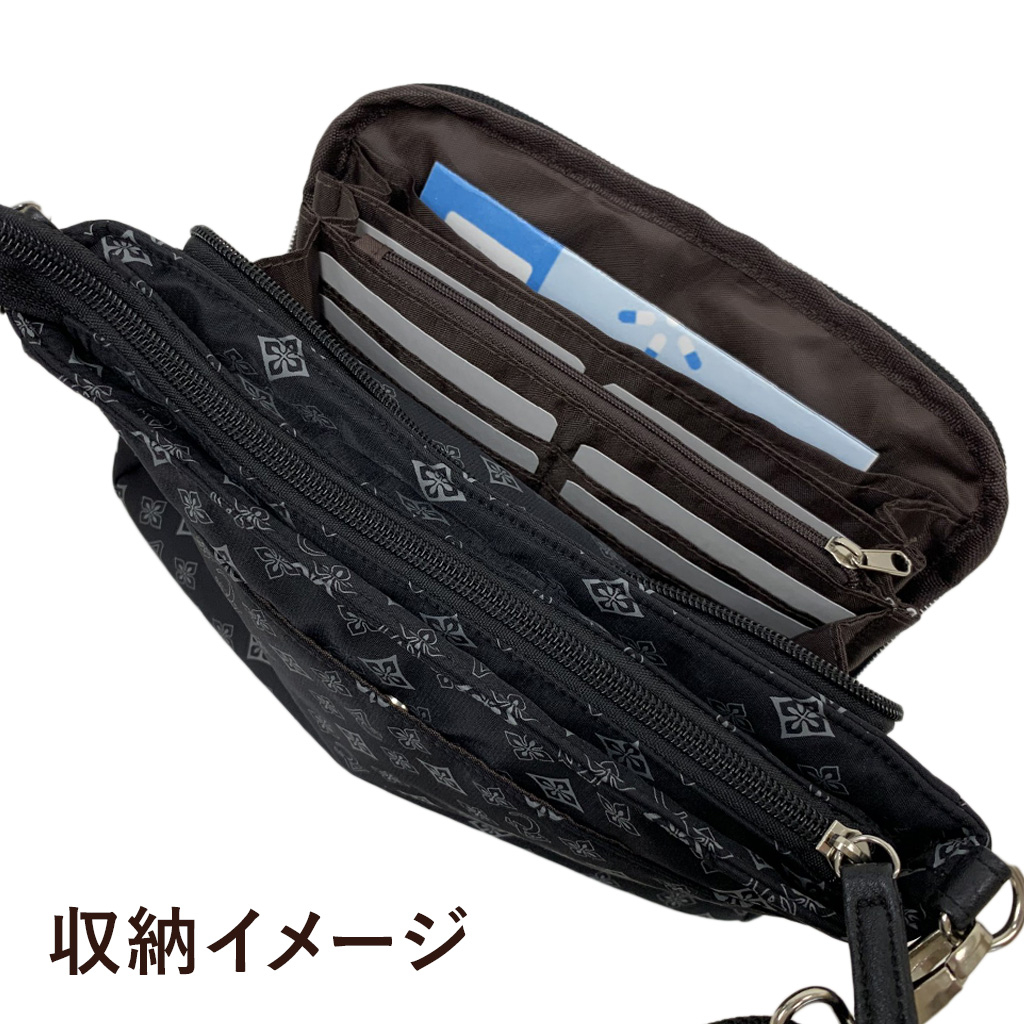 [ANNA CRISTINA アンナクリスティーナ]  モノグラム ウォレットショルダー バッグ |多機能 2WAY バッグインバッグ ポケット充実 お出かけ 通院 レディース 灰 グレー 4A38