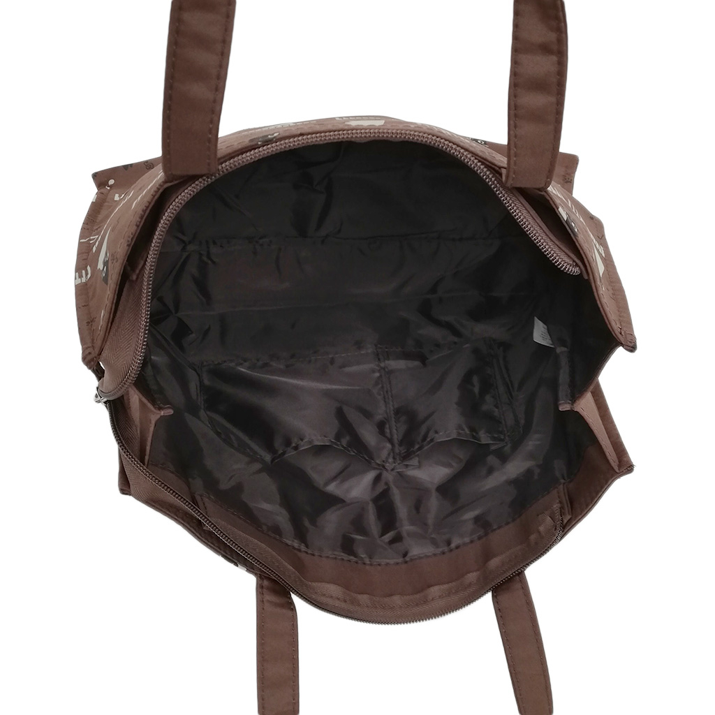 [nekoningen ネコ人間] 猫好き必見♪ 横型 手提げバッグ | かわいい 猫柄 軽量 手提げ トートバッグ A4対応 茶 ブラウン 4M35