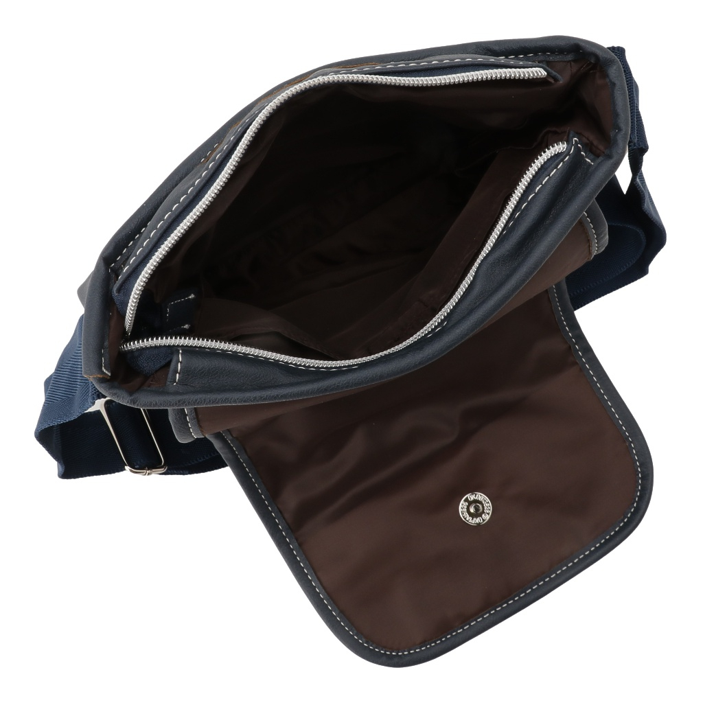 [CUBIC CORE キュービックコア] 縦型 フラップ ショルダーバッグ 合皮 軽量 ファスナー メンズ 紺 ネイビー 1870