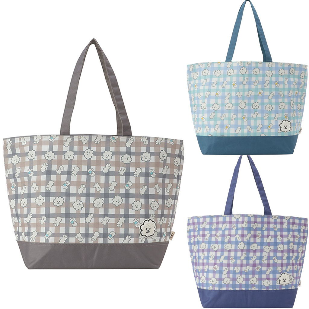 保冷バッグ トートバッグ 4WH7 [mama fiore マーマフィオーレ] Picoteeシリーズ ピコティ 保温保冷 もふもふ 犬 チェック柄 大容量 レジャー レディース ブルー