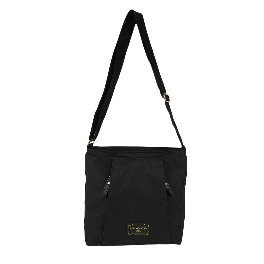 [Sofia Valentino ソフィアバレンチノ] 縦ファスナー ポケット付 軽量  ショルダーバッグ | レディース サコッシュ 多機能 ななめ掛け 黒 ブラック 4902