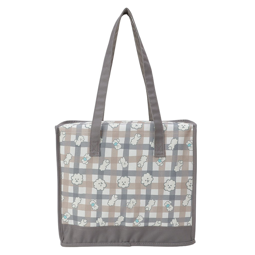  [mama fiore マーマフィオーレ] Picoteeシリーズ ピコティ BOX型 保温 保冷 トートバッグ 4WH6 保冷バッグ ボックス型 もふもふ 犬 チェック柄 かわいい レジャー レディース ブラウン