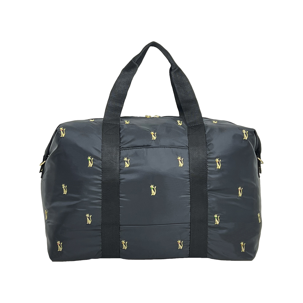 [Sofia Valentino ソフィアバレンチノ] 猫刺繍 2WAY ボストンバッグ | 軽量 大容量 ショルダーベルト 耳折れ トートバッグ かわいい ネコ ねこ ブラック 4998