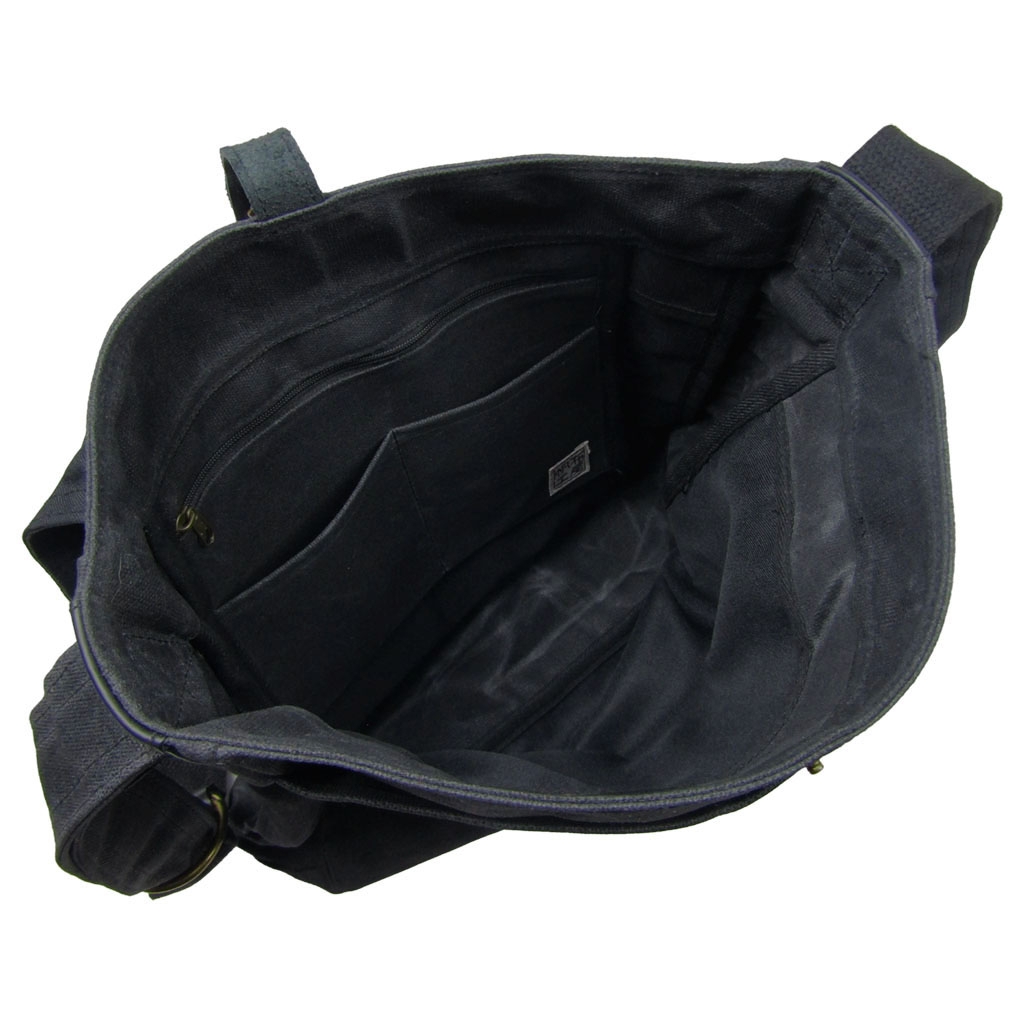 帆布工房 HUSKYII シリーズ 全３色 | A4対応 帆布ショルダーバッグ パラフィン加工 撥水 天然素材 帆布 キャンバス 旅行 通学 男女兼用 頑丈 タブレット 黒 ブラック 3X26