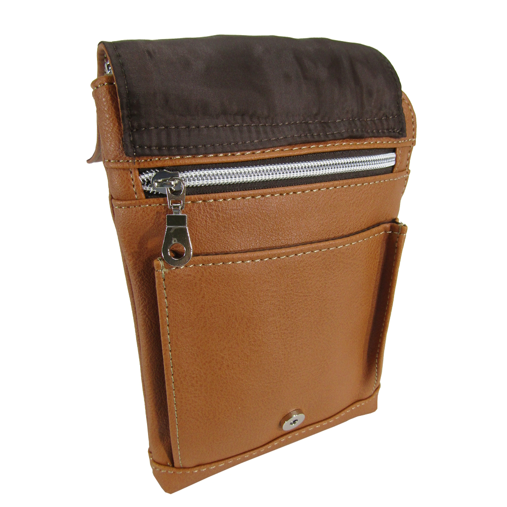 [CUBIC CORE キュービックコア]  3WAY シザーバッグ 合皮 カラビナ付 ベルトループ付 スマホ ショルダー 茶 ブラウン 1868