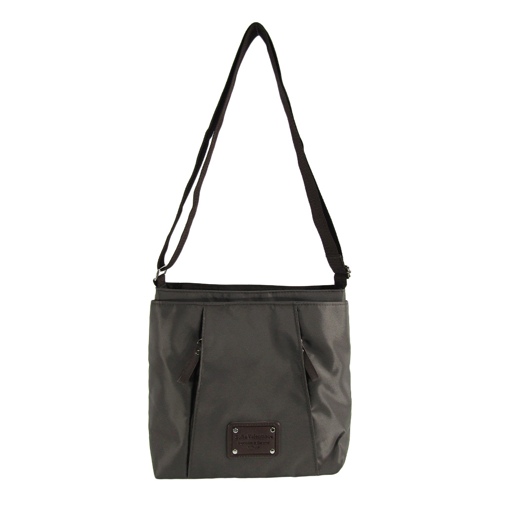 [Sofia Valentino ソフィアバレンチノ] 縦ファスナー ポケット付 ショルダーバッグ｜レディース 多機能 ななめ掛け ブラウン 4874