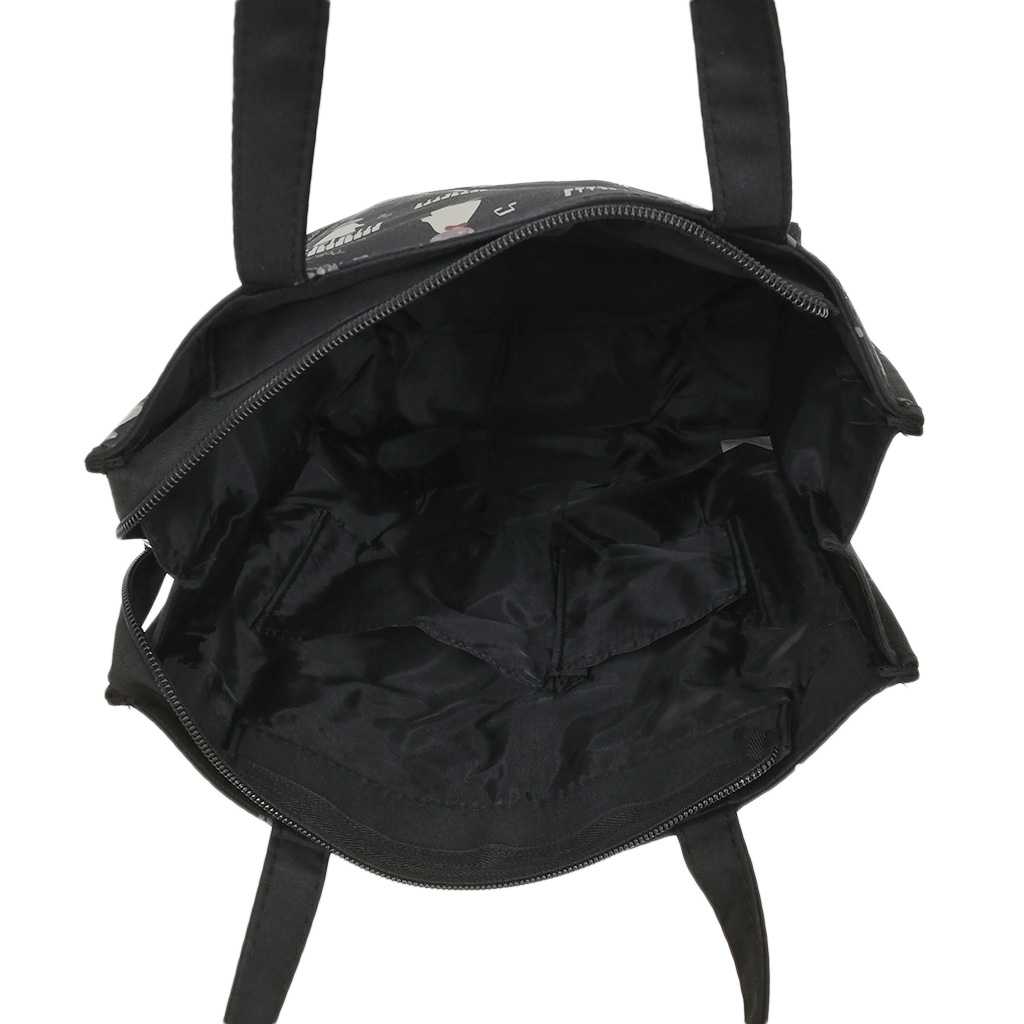 [nekoningen ネコ人間] 猫好き必見♪ 縦型 手提げバッグ | かわいい 猫柄 軽量 手提げ トートバッグ A4対応 黒 ブラック 4M34