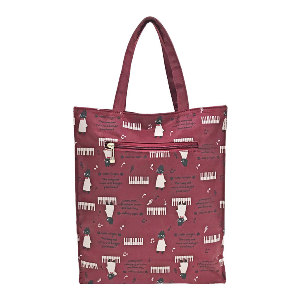 [nekoningen ネコ人間] 猫好き必見♪ 縦型 手提げバッグ | かわいい 猫柄 軽量 手提げ トートバッグ A4対応 赤系 ダークレッド 4M34