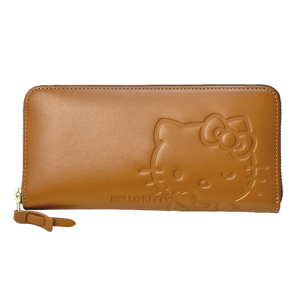  [HELLO KITTY ハローキティ] 本革 長財布| シンプル レザー ファスナー付き 財布 レディース　ウォレット 赤 レッド 2W06
