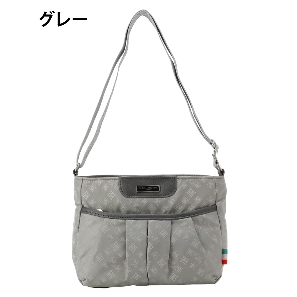 [ANNA CRISTINA アンナクリスティーナ] キャリーオン対応 モノグラム 横型 ショルダーバッグ| 軽量 コンパクト レディース 斜めがけ 大人 ブランド 灰色 グレー 4A28