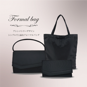 [Fete フェット]  2way フォーマル バッグ 3点セット | 袱紗 サブバッグ付き レディース ブラックフォーマル リボン 冠婚葬祭 オケージョン クラッチ 黒 ブラック 8182
