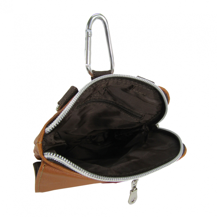 [CUBIC CORE キュービックコア]  3WAY シザーバッグ 合皮 カラビナ付 ベルトループ付 スマホ ショルダー 茶 ブラウン 1868