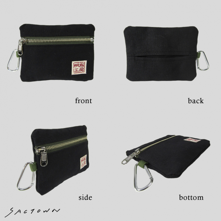 倉敷産帆布 日本製ティッシュポーチ 3J33 [帆布工房 はんぷこうぼう] ミニポーチ 帆布 キャンバス カラビナ付