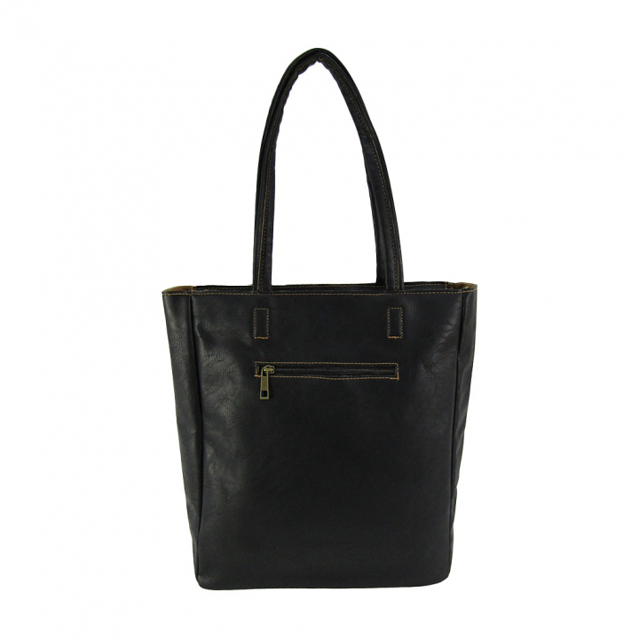 [O.F.S オーエフエス] A4対応 ファスナー付 シンプル トートバッグ | 合皮 マチあり 無地 肩掛け 通勤 通学 男女兼用 サブバッグ 黒 ブラック 4T08