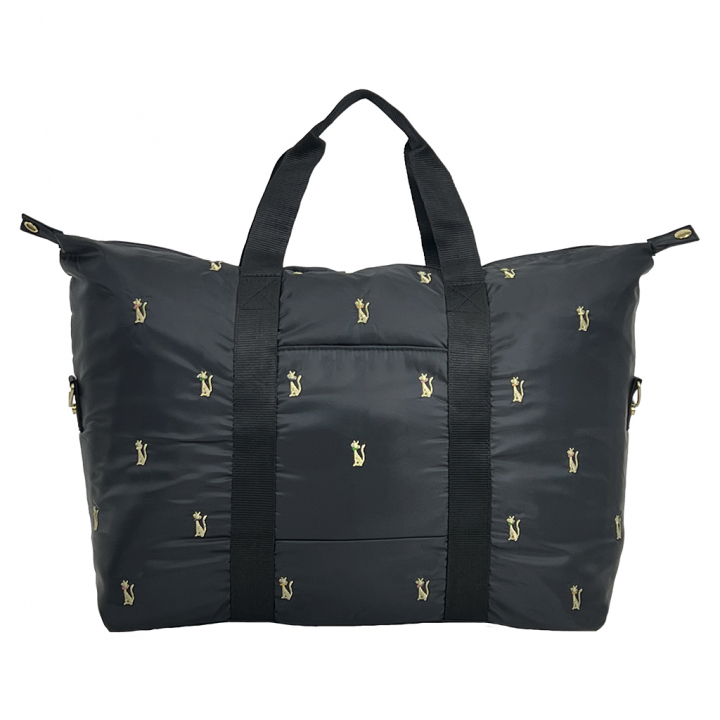 [Sofia Valentino ソフィアバレンチノ] 猫刺繍 2WAY ボストンバッグ | 軽量 大容量 ショルダーベルト 耳折れ トートバッグ かわいい ネコ ねこ ブラック 4998