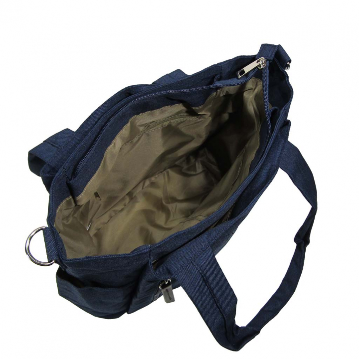 11ポケット 2WAY ショルダーバッグ| レディース 軽量 トートバッグ ななめ掛け 女性 大人 多機能 サブバッグ 買い物 レジャー デイリー シンプル 無地 紺 ネイビー 4509