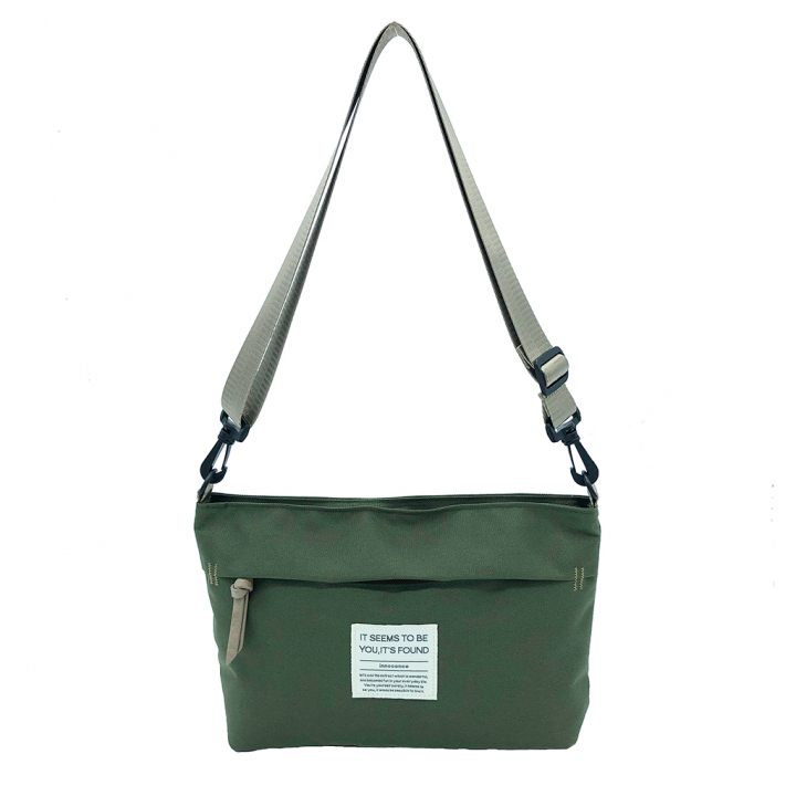 [ONE MILEシリーズ] 横長 ファスナー付きショルダーバッグ | 軽量 ポシェット サブバッグ シンプル アウトドア 緑 カーキ 4X30